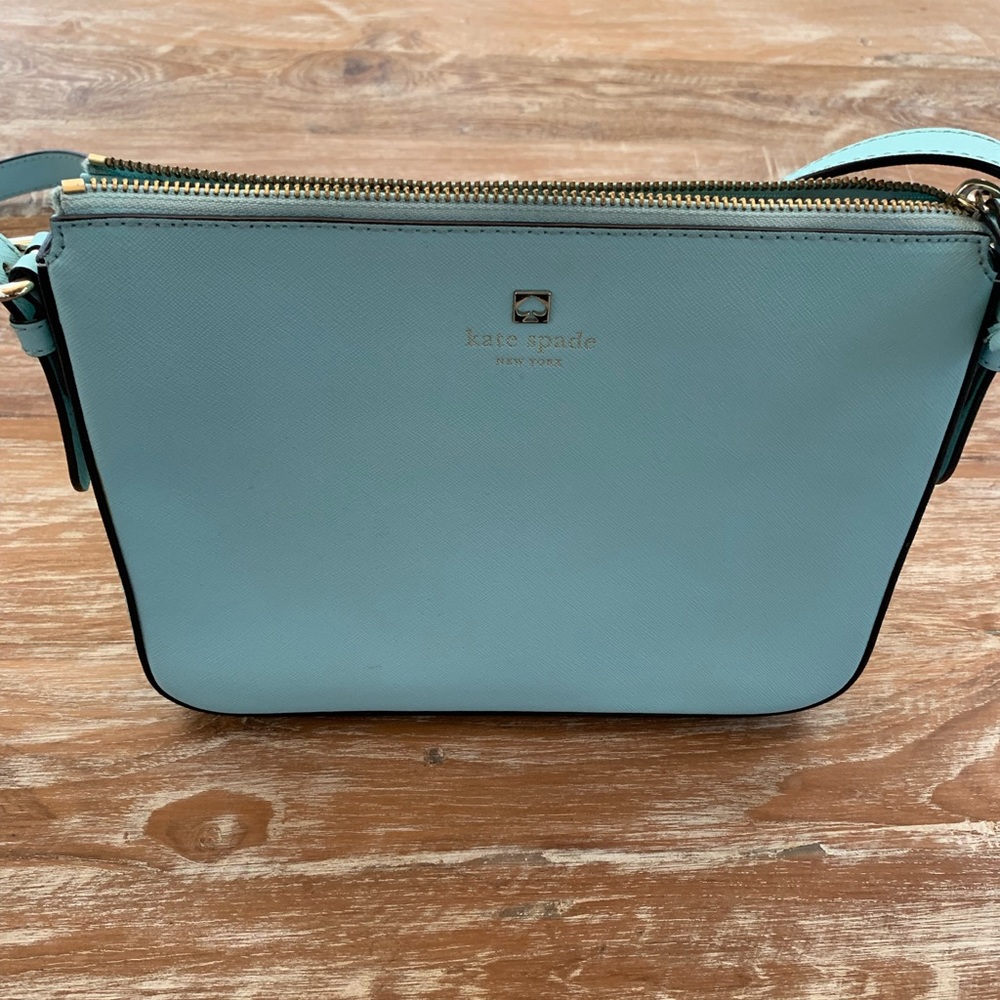EUC Kate Spade NY Leather Robins Egg Blue Zipper Crossbody Bag PRICE DROP